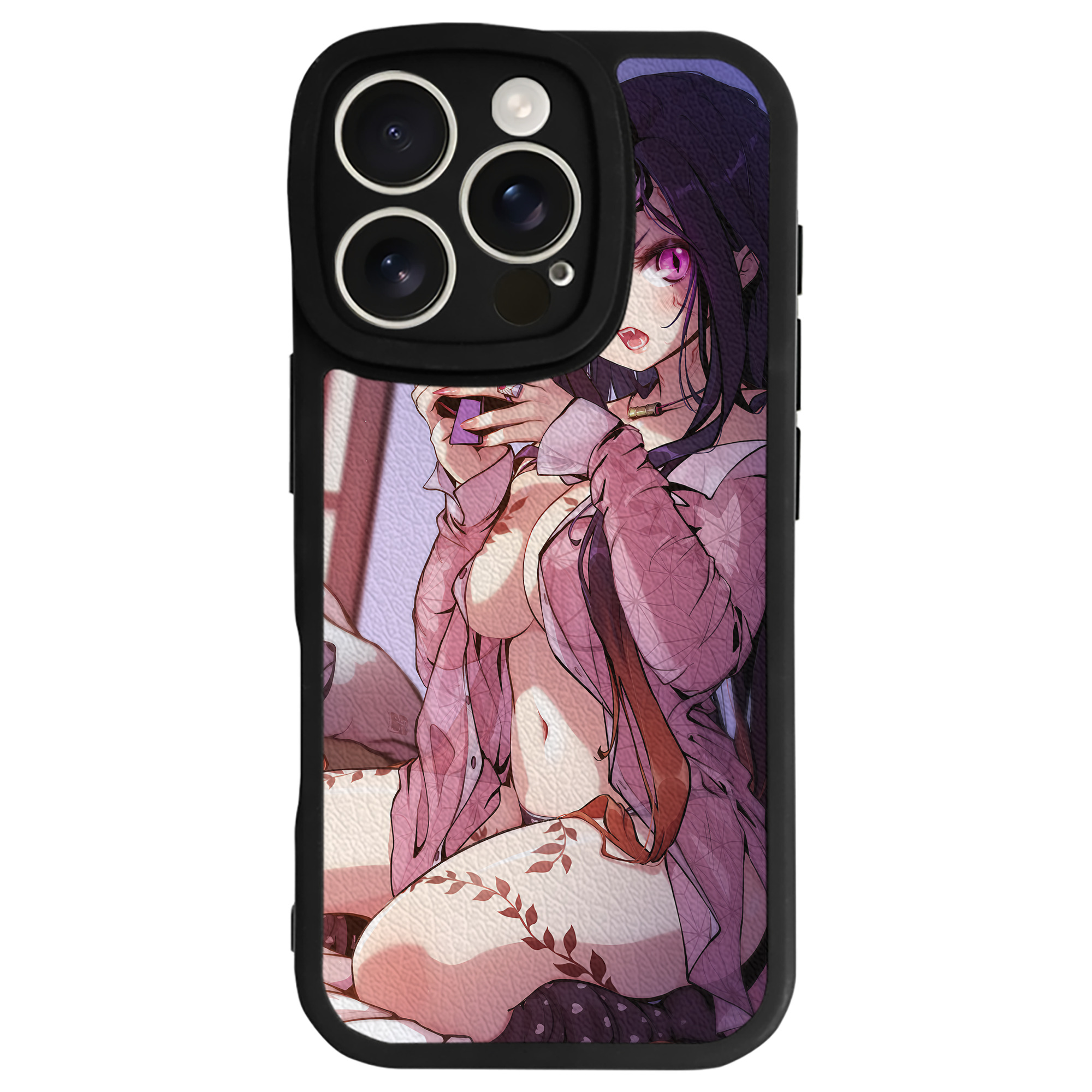 （画像用） 鬼滅の刃（きめつのやいば）竈門 禰󠄀豆子／かまど ねずこ Kamado Nezuko 【iPhone 16シリーズ対応】シリコンスマホケース（レザー調） 材質：シリコン
